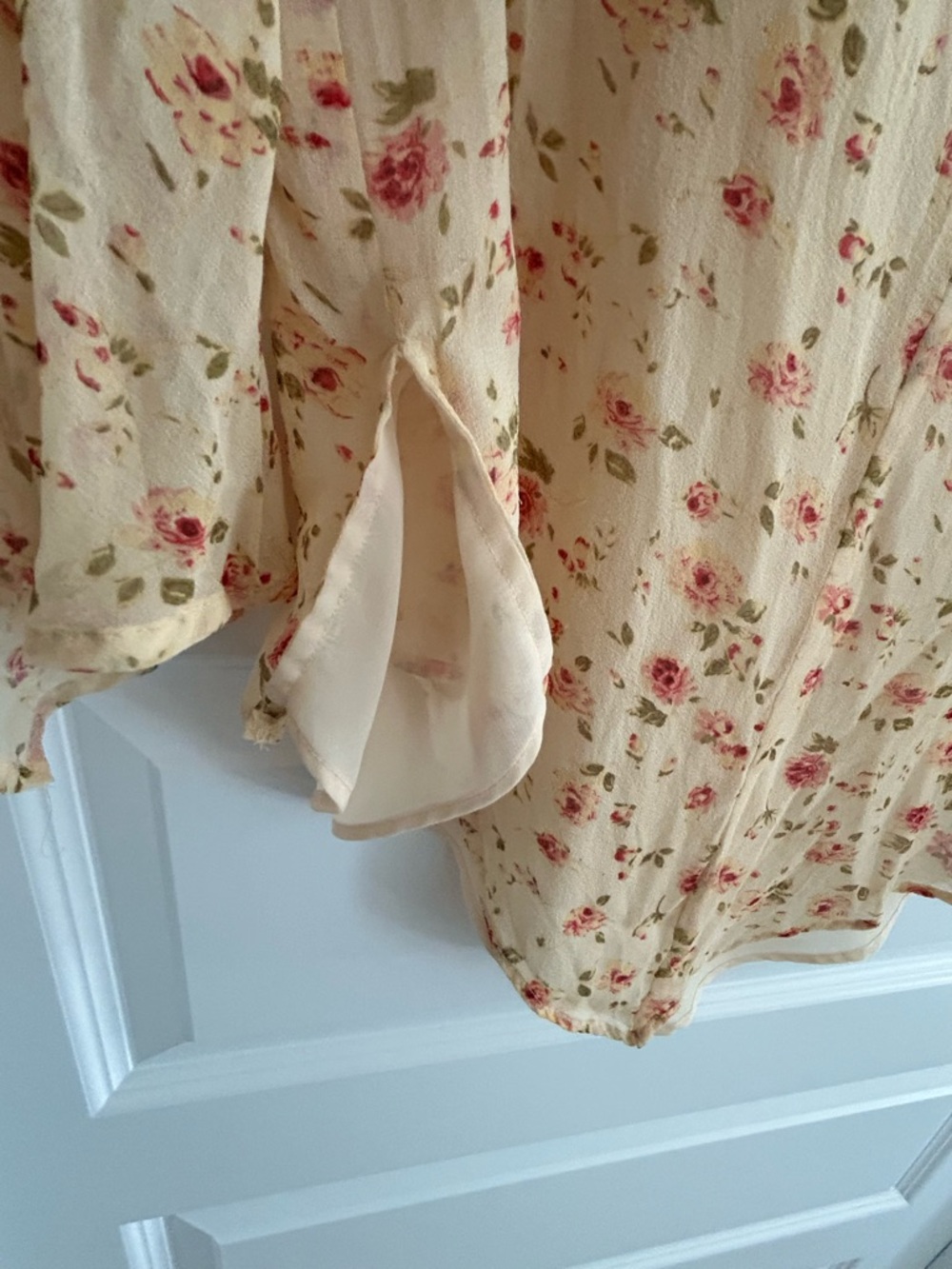Anne Carson Silk Floral Blouse Yellow Pink Size L - Picture 7 of 13